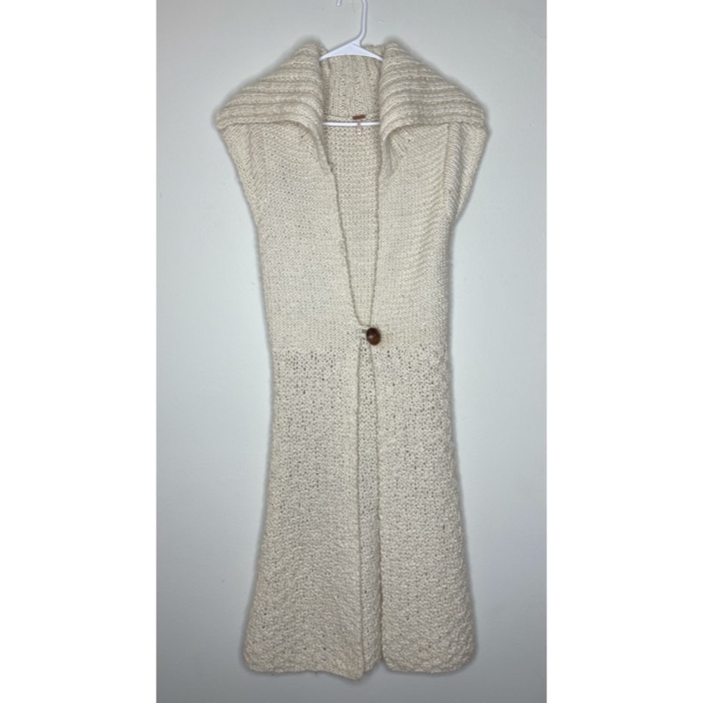Free People Cream Long Wool Sleeveless Sweater